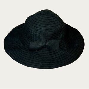 Tarnish Black Women's Floppy‎ Italian Wool Hat with Bow Accent Boho